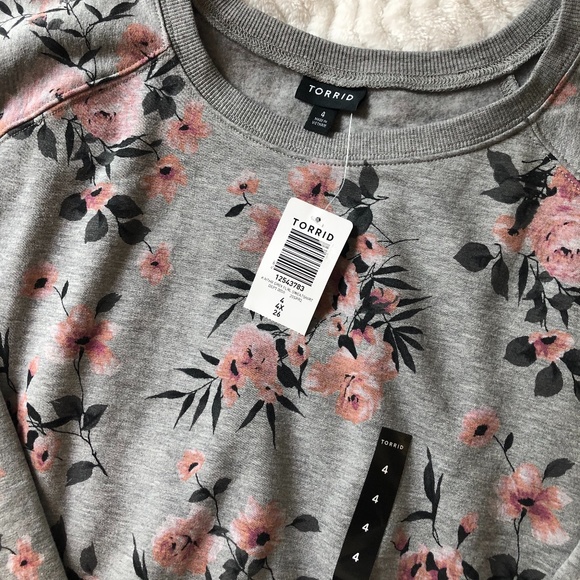 Torrid HeatherGrey Floral Fleece Raglan Sweatshirt - Picture 10 of 10